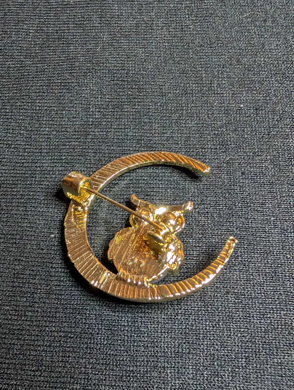 Gold-Tone Owl Brooch with Purple Crystals and Pearl Accent